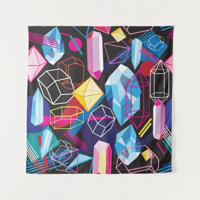 Colourful crystals, dark abstract background tapestry (Front)