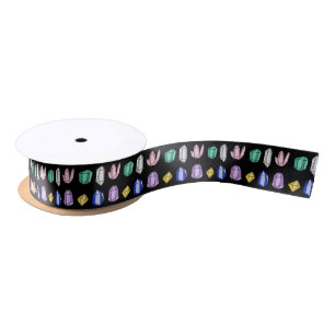 Colourful Crystals Pattern Black Satin Ribbon