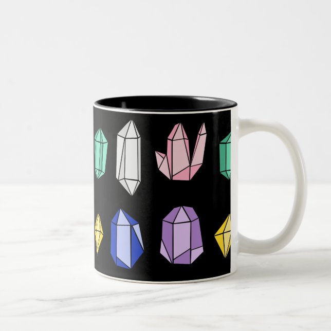 Colourful Crystals Pattern Black Two-Tone Coffee Mug (Right)