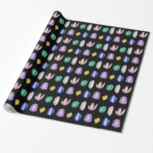 Colourful Crystals Pattern Black Wrapping Paper