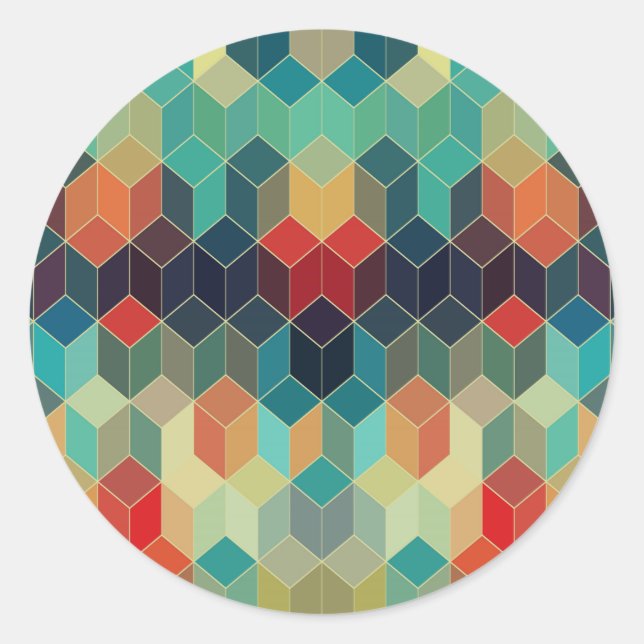 Colourful Cubes Geometric Pattern 2 Classic Round Sticker (Front)
