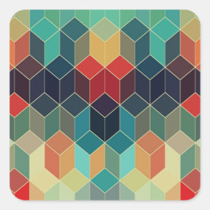 Colourful Cubes Geometric Pattern 2 Square Sticker