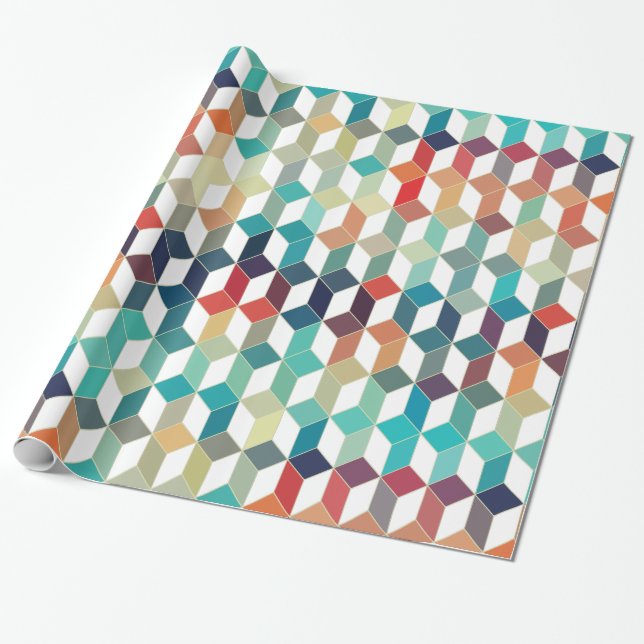 Colourful Cubes Pattern Over White Background Wrapping Paper (Unrolled)