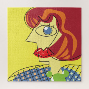 Colourful Cubism: Female Portrait Art. Jigsaw Puzzle