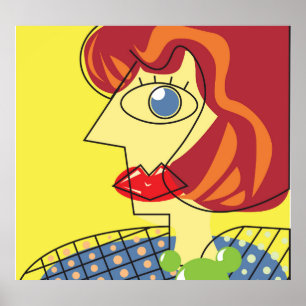 Colourful Cubism: Female Portrait Art. Poster