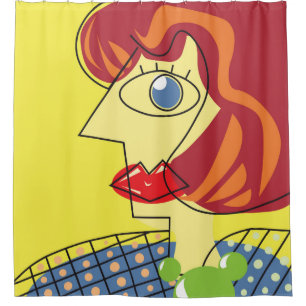 Colourful Cubism: Female Portrait Art. Shower Curtain