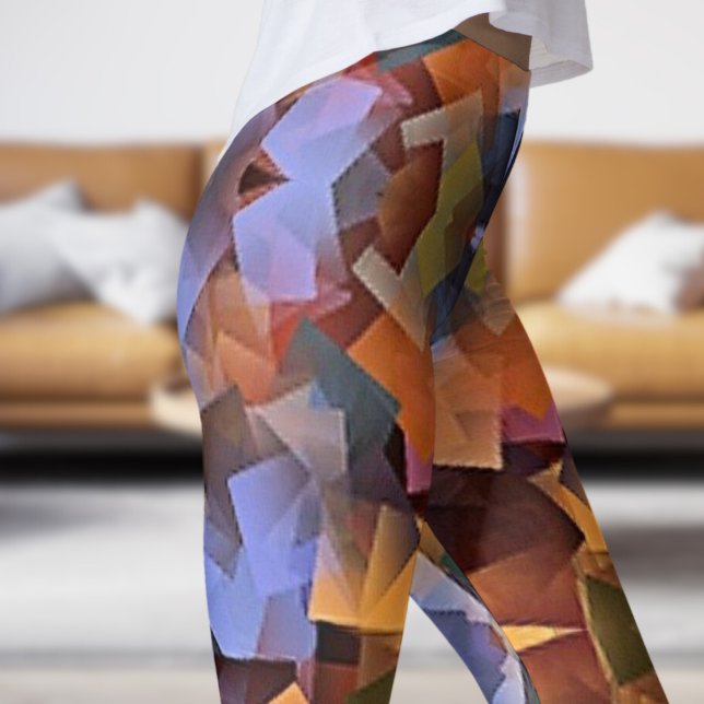 Colourful Cubism Print Leggings (Cubism )