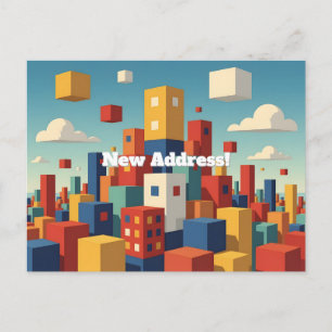 Colourful Cubist City Change of Address Postcard