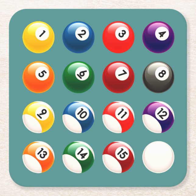 Colourful Cue Balls Square Paper Coaster (Front)