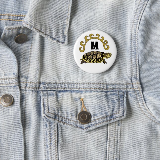 Colourful Cumberland Slider Turtle Monogram 6 Cm Round Badge (In Situ)