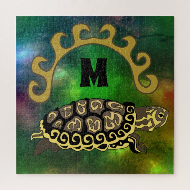 Colourful Cumberland Slider Turtle Monogram Jigsaw Puzzle (Vertical)
