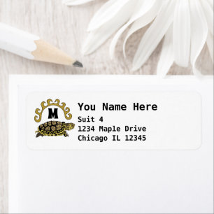 Colourful Cumberland Slider Turtle Monogram Return Address Label
