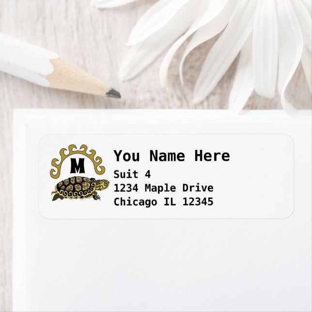 Colourful Cumberland Slider Turtle Monogram Return Address Label (Insitu)
