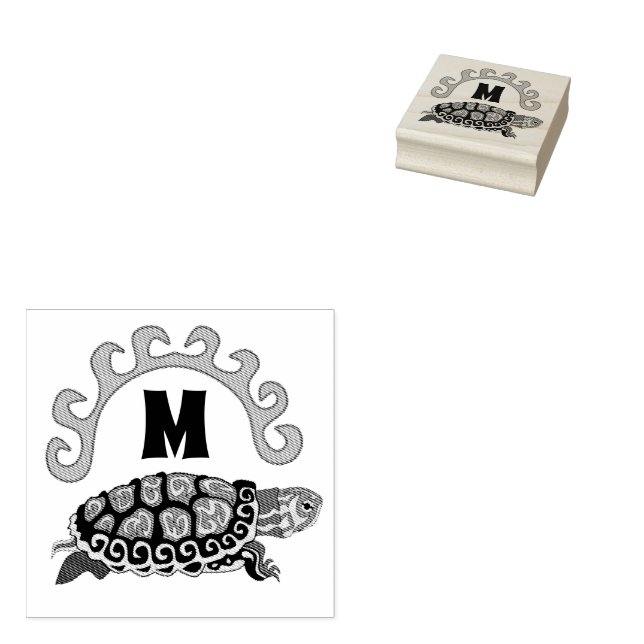 Colourful Cumberland Slider Turtle Monogram Rubber Stamp (Stamped)