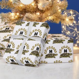 Colourful Cumberland Slider Turtle Monogram Wrapping Paper