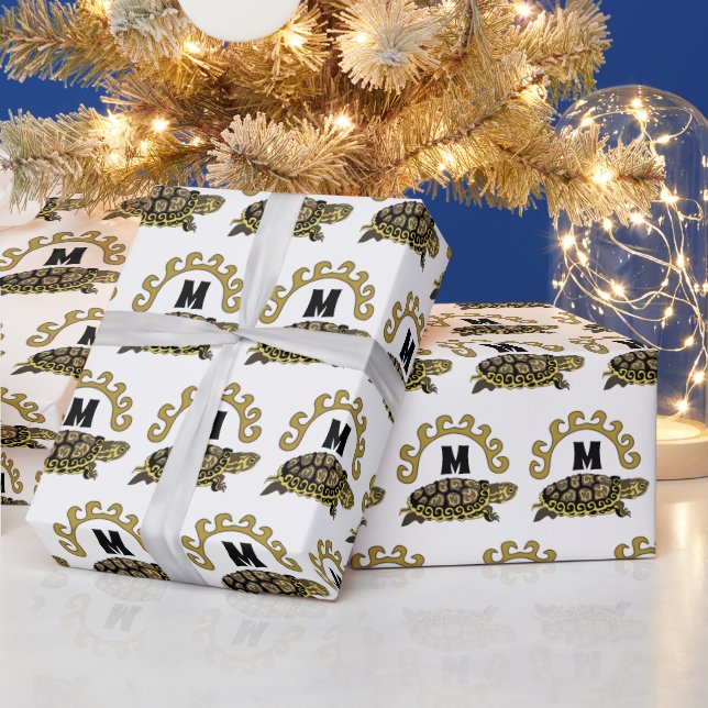 Colourful Cumberland Slider Turtle Monogram Wrapping Paper (Holidays)