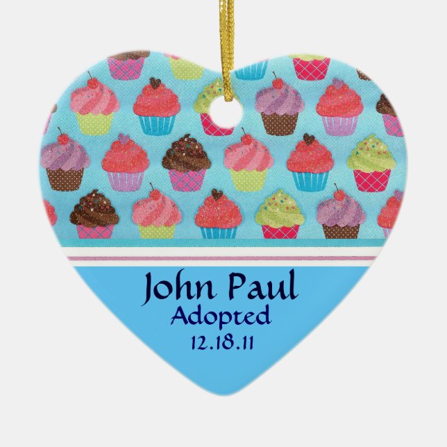Colourful Cupcake Adoption Announcement Ornament (Front)
