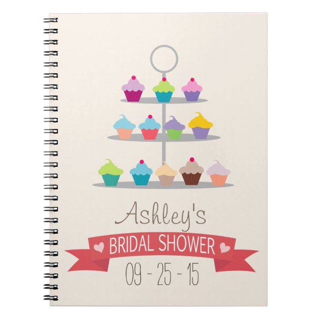 Colourful Cupcake Tree Bridal Shower Notebook (Front)
