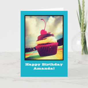 Colourful Cupcake with Cherry on Top Card