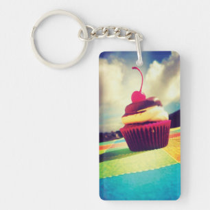 Colourful Cupcake with Cherry on Top Key Ring