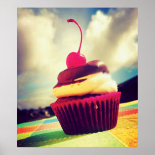 Colourful Cupcake with Cherry on Top Poster