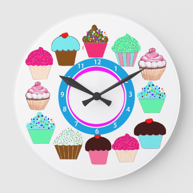Colourful Cupcakes - Personalised Large Clock (Front)