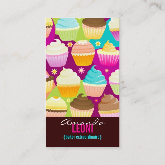 Colourful Cupcakes Vertical Business Card (Front)