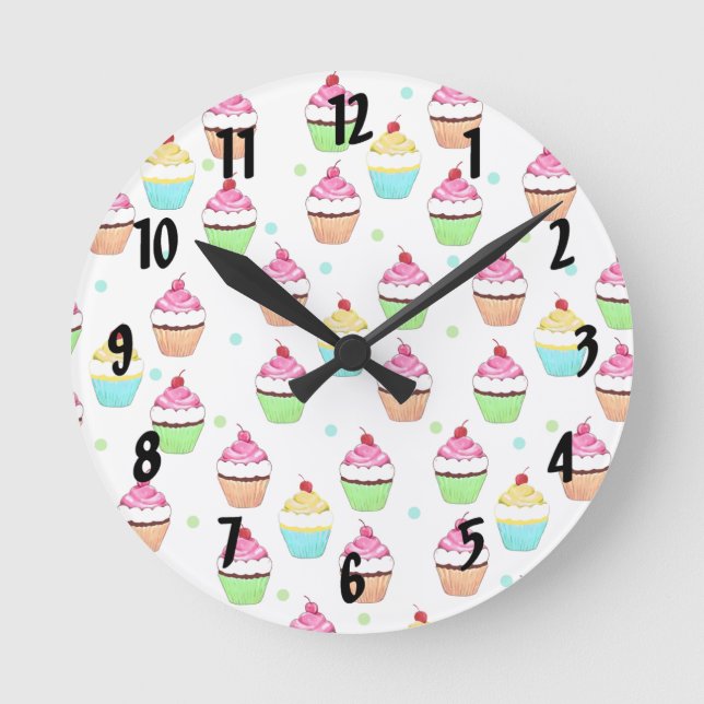 Colourful Cupcakes Wall Clock (Front)