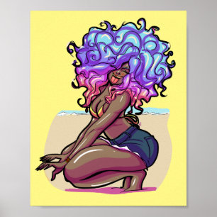 Colourful Curly Hair Poster