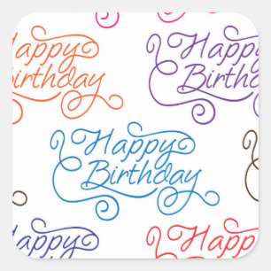 Colourful Cursive Happy Birthday Pattern Square Sticker