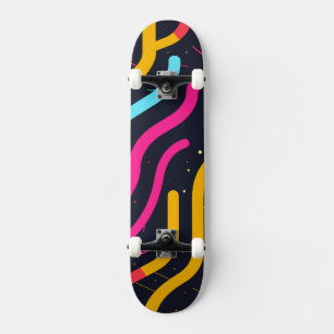 Colourful curved forms on black skateboard