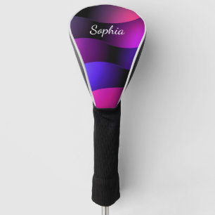 Colourful Curved Shapes, White Script Name Golf Head Cover