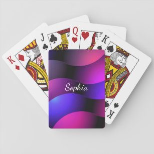 Colourful Curved Shapes, White Script Name Playing Cards