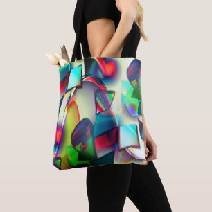 Colourful curved squares and circles with metallic tote bag