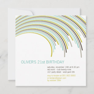 Colourful Curved Stripes Modern 21st Birthday Part Invitation