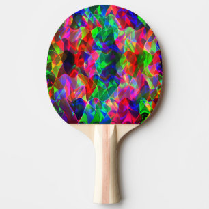 Colourful curved triangles or coloured ripples. ping pong paddle