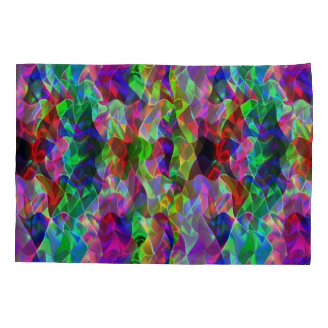 Colourful curved triangles or coloured undulations pillowcase (Back-Left)