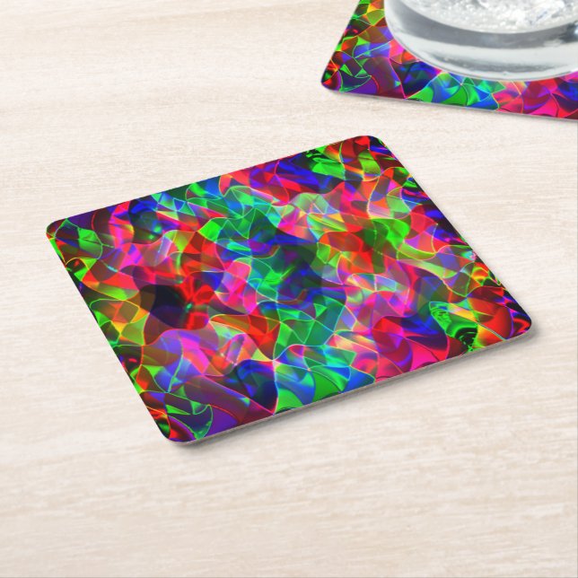 Colourful curved triangles or coloured undulations square paper coaster (Angled)