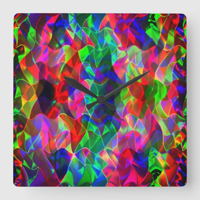 Colourful curved triangles or coloured undulations square wall clock (Front)