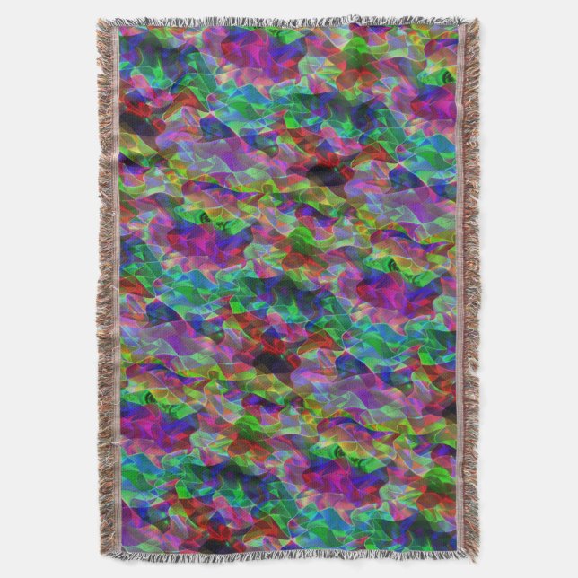 Colourful curved triangles or coloured undulations throw blanket (Front Vertical)