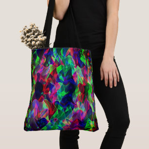 Colourful curved triangles or undulations, darkest tote bag