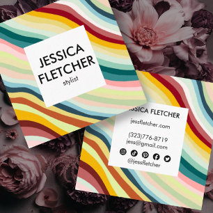 Colourful Curves with Social Icons Minimalist Square Business Card