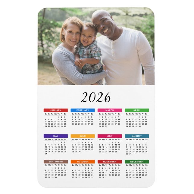 Colourful Custom 2026 Photo Calendar Magnet (Vertical)