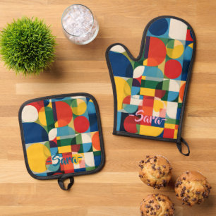 Colourful Custom Name Oven Mitt & Pot Holder  Set