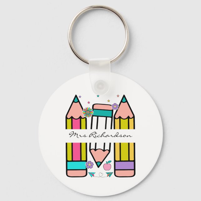 Colourful custom pencil teacher  key ring (Front)