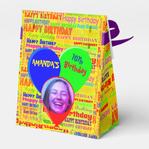 Colourful custom photo and name happy birthday favour box