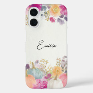 colourful Custom Pumpkin and Flowers Design iPhone 16 Case