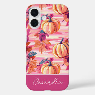 colourful Custom Pumpkin and Leaves pattern iPhone 16 Case