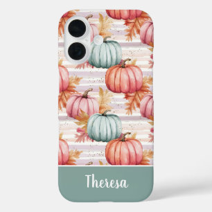 colourful Custom Pumpkin and Leaves pattern iPhone 16 Case