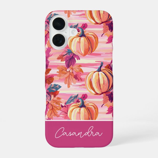 colourful Custom Pumpkin and Leaves pattern  iPhone 16 Case (Back)